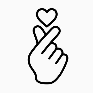 Korean Finger Heart Hand Gesture Icon Line Art