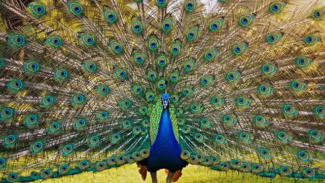 Ornate Peacock Displays Vibrant Tail Feathers