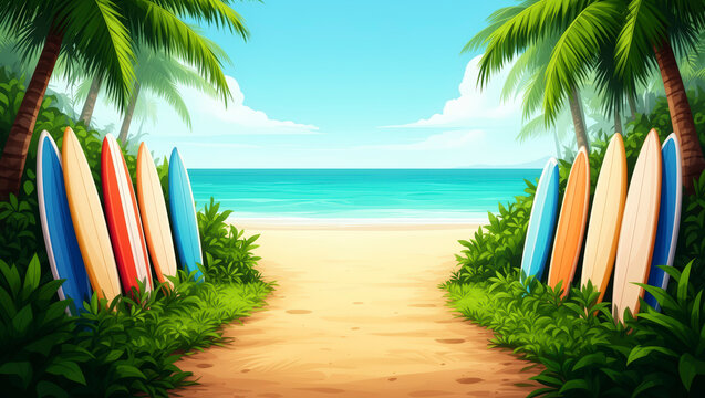 tabla de surf, oleaje, surf, playa, designio, ilustraci&oacute;n, verano, mar, surfista, deporte, acu&aacute;tico, oce&aacute;no, tropical, sol, cobro, arte, haw&aacute;i, decoraciones, navida, dechado, acomodador, &aacute;rbol, arena,
