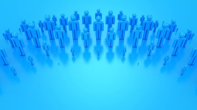 People Form a Wave. Abstract motion, two color, 3d rendering, 4k resolution
