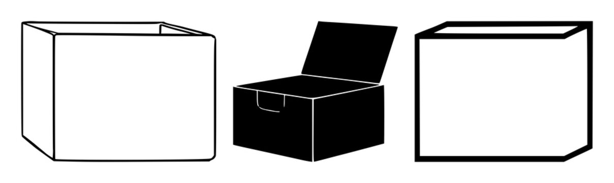 Container software box icon set with solid black icon on white background featuring container, software, box, icon with digital and minimalist