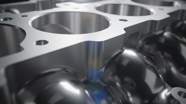 Close-up of industrial engine cylinder block.