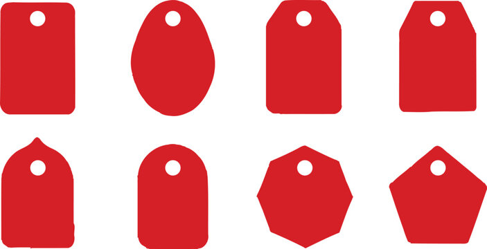 Red tag shapes with holes for string tags labels price tags gift tags