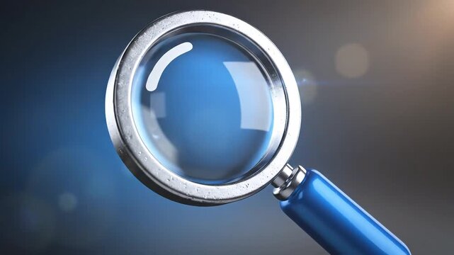 Magnifying Glass Focused on Blue Background with Subtle Light Effects.