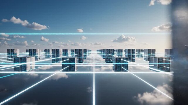 Futuristic data center server room technology.