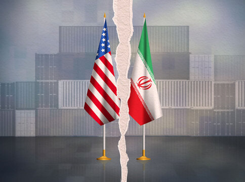 Iran,USA trade dispute concept background.America,Iran trade war