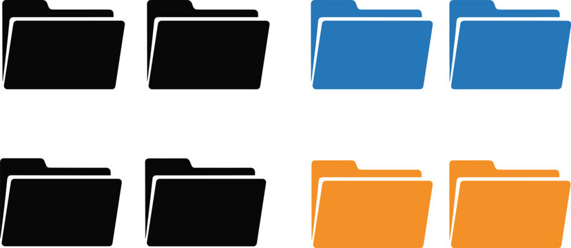 Colored folder icons collection with document storage symbols in simple vector illustration set