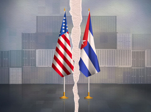 Cuba,USA trade dispute concept background.America,Cuba trade war