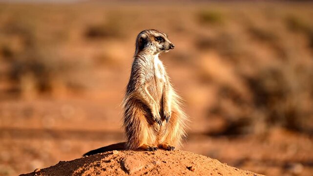 Meerkat Standing Sentinel on Arid Plain