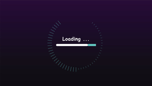 Digital loading progress bar vector, website interface buffering status indicator, futuristic technology upload screen on dark purple background