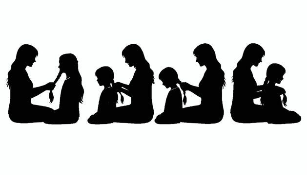 Mother Braiding Daughter's Hair Silhouette
