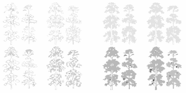 Tree silhouettes collection ten variants on white background