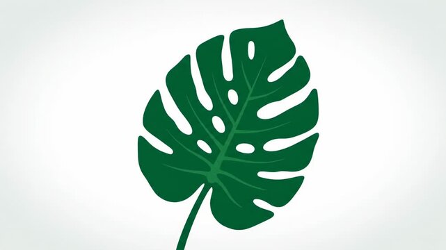 A vibrant illustration depicts a green Monstera leaf against white