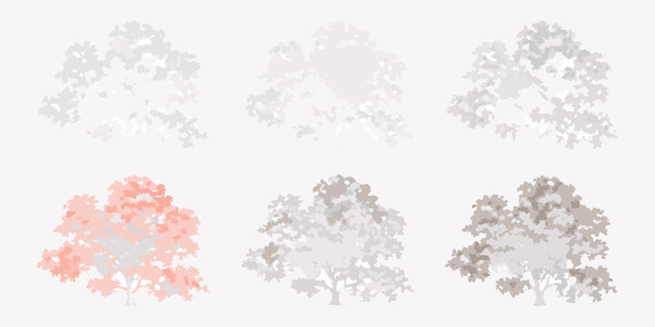 Tree silhouettes six variations in soft pastel tones isolated