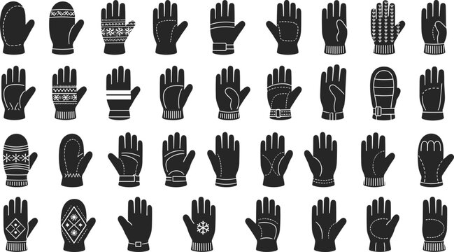 Vector illustration of gloves and mittens in diverse winter handwear designs with decorative styles in decorative design