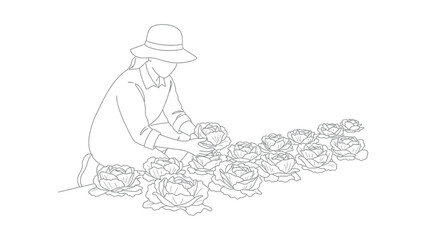Obraz premium Person wearing a hat working with flowers.