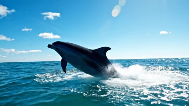 Graceful Dolphin Leaping From Turquoise Ocean Waves