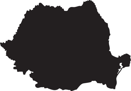Black silhouette map of Romania a country in Eastern Europe isolated on a white background for graphic design