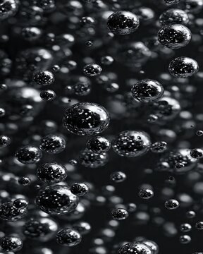 Floating Chrome Spheres on Black Background 3D Metallic Render