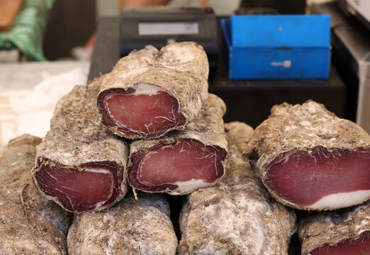 Italian delicacy Bresaola. Long-matured, salted and dried beef.