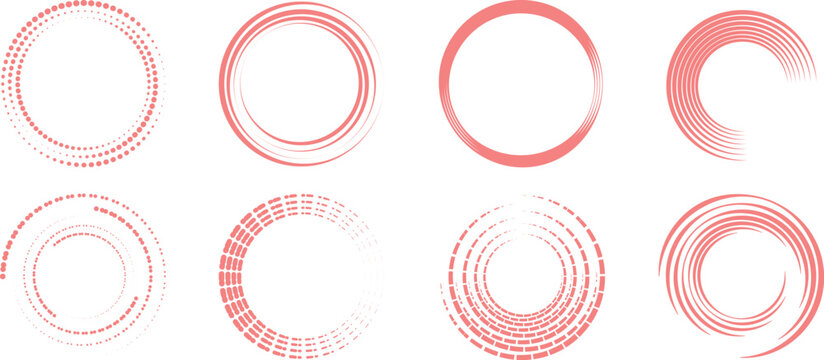 Abstract red circular loading icons set. Modern progress rings and radial indicators. Minimal  spinner collection isolated.