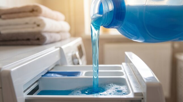Laundry detergent pouring shot