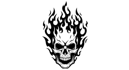 Fototapeta premium Flaming skull illustration with burning fire, a bold vector graphic design element for dark themes, biker, or edgy concepts.