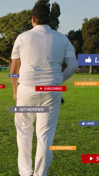 Vertical video: Man walking into park causing social buttons around bat swinging gaining subs