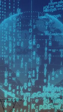 Vertical video: Holo globe responding to live code, rotating, revealing pylons, mapping grid