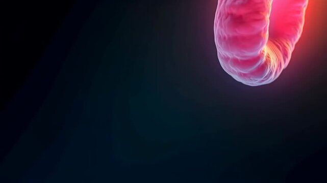 Blood cell in dark environment. Cell membrane under electron microscopy. Pink hue, detailed texture. Hematology, cellular structure analysis. Concept of life and function.