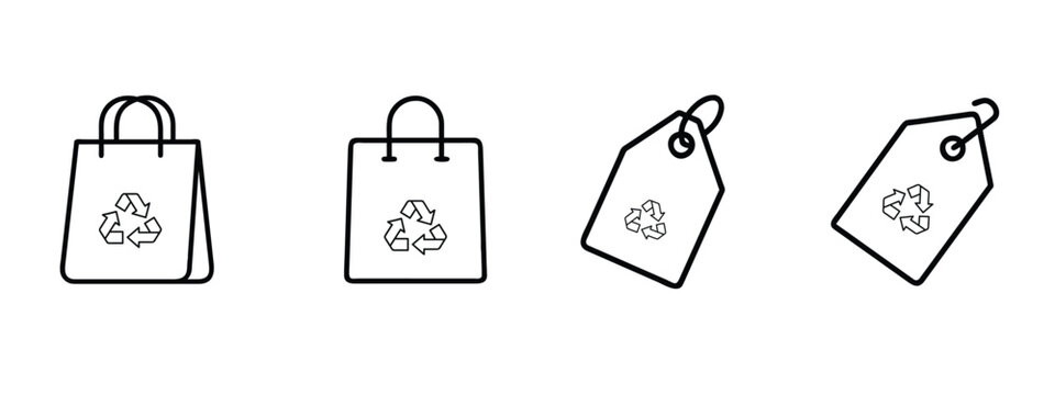 Shopping bag line icons set price tag recycle paper eco friendly product retail store sales discount market & more vector illustration with editable stroke.