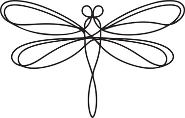 Naklejka premium Continuous one line drawing. Flying dragonfly logo. Black and white vector illustration. Concept for logo, card, banner, poster, flyer. one line Icon drawing