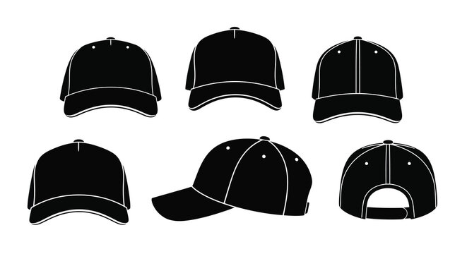 Baseball cap silhouettes black and white vector design