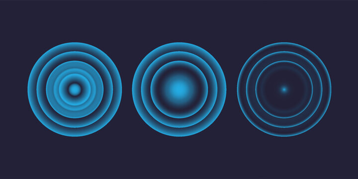 Sound wave. Signal concentric circle. Round light effect. Wifi range. Radio station signal. Water ripple with circle waves. A place or a painful point. Radar screen. Vector effect.
