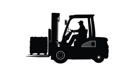 Forklift truck silhouette with operator on white background © msunny93