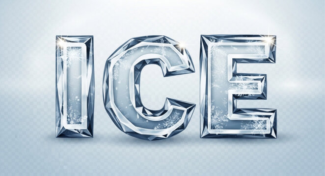 Crystal Ice Letters: Word ICE in Frozen, Transparent, Geometric Font