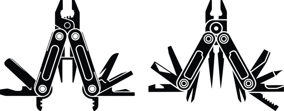 Multi-tool pliers and knife illustrations with hand tools multi function combination tool equipment set equipment collection illustration