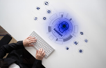 Futuristic AI assistant with autonomous agent capabilities, AI natural language understanding, and...