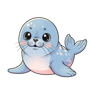 Cute Baby Seal Cartoon Illustration, Adorable Marine Animal