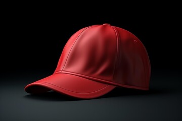 Fototapeta premium Red baseball hat showing plain design and texture on a dark background