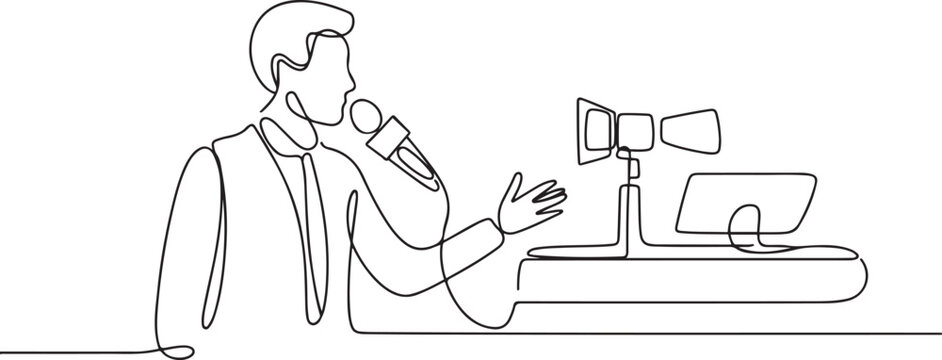 Continuous one single line drawing live news template with microphone Journalist journalism Newsmakers and interviewers icon. one line Icon drawing