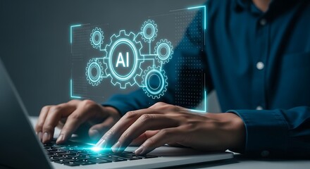 Fototapeta premium Corporate Technology Concept Showing Artificial Intelligence Gears and Automated Workflow Processing Platform