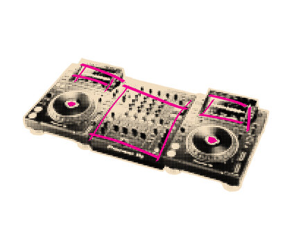 Dj mixing console halftone cutout. 