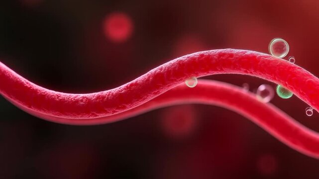 DNA strands with green spheres. Genetic material interaction. Molecular structure visualization. Genetics, molecular biology. Concept of heredity and evolution.