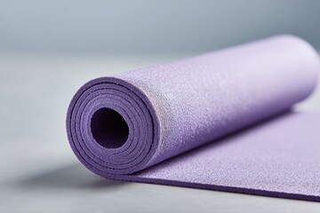 Fototapeta premium Purple yoga mat partially unrolled on clean surface, fitness lifestyle concept