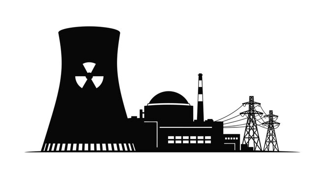 nuclear power plant silhouette against white background