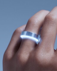 Fototapeta premium Blank tech ring wearable mockup biometric scanning glow