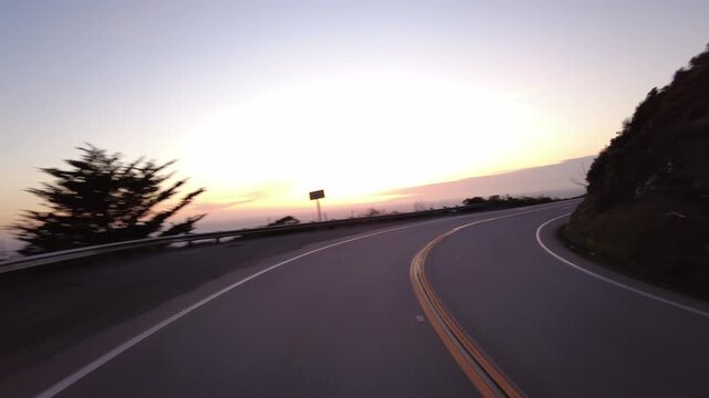 Big Sur Pacific Coast Highway Southbound 7 Ragged Point Dusk 08 Rear View MultiCam Driving Plate California USA