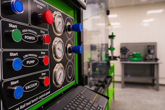 The control panel of the test bench of the fuel supply system in diesel engines.