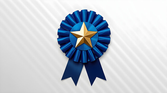 Blue rosette award with gold star symbolizes recognition and achievement, presented against a transparent background.